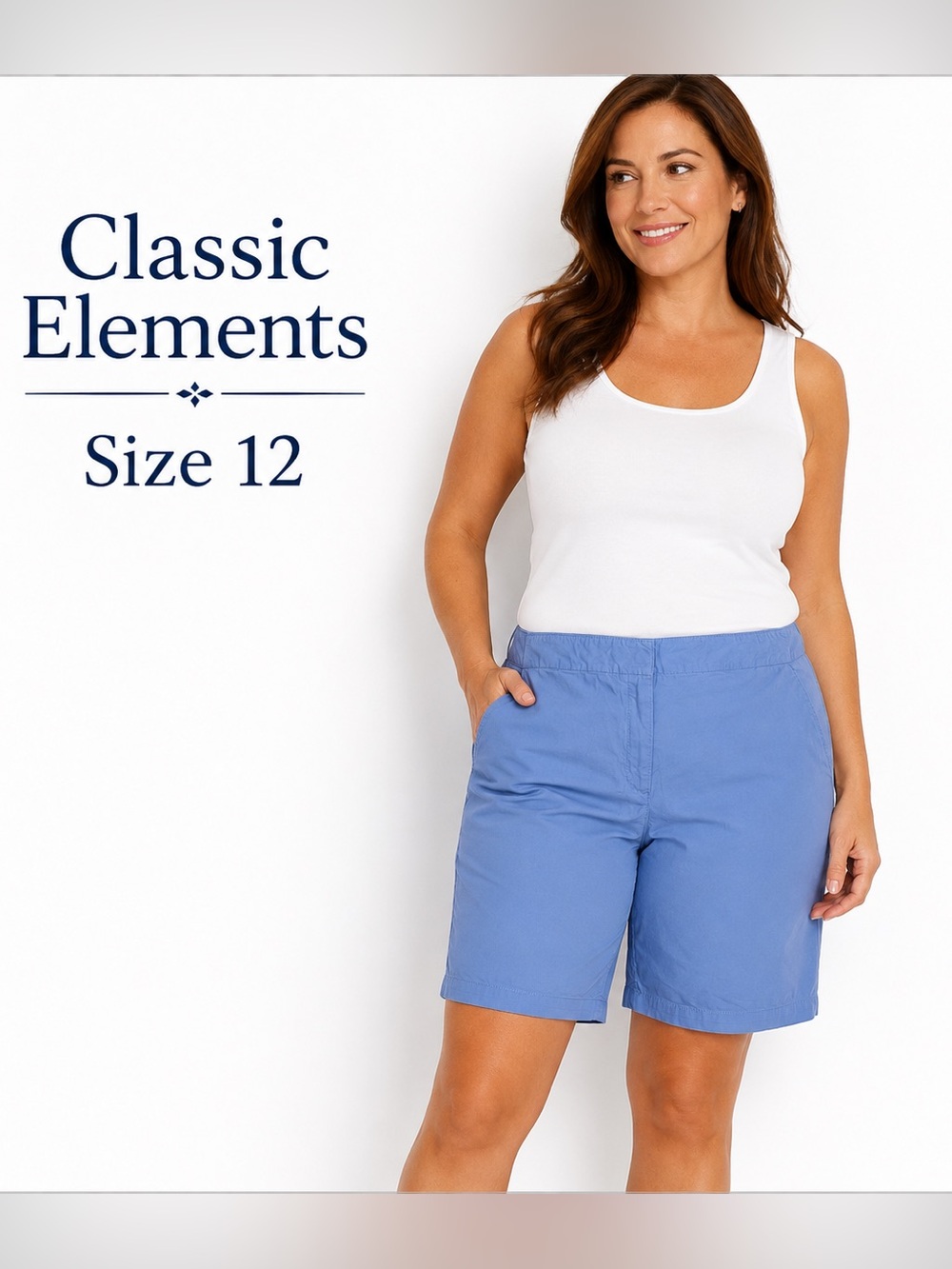 CLASSIC ELEMENTS women Blue Bermuda Shorts with Flat Front Design/size 12